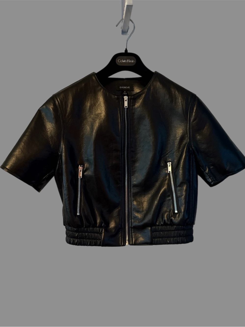 Evereve Billie Recycled Leather Black Bomber